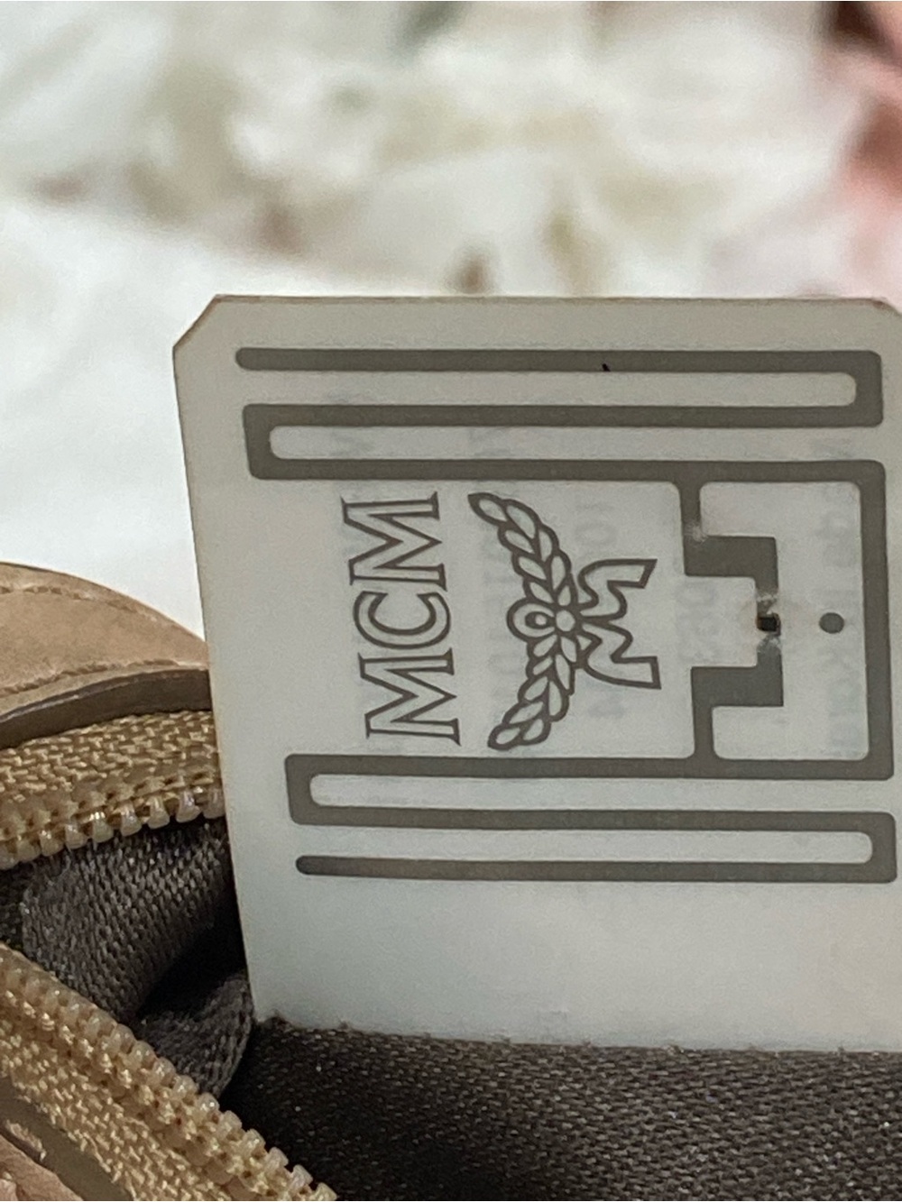 MCM Beige Visetos Logo Satchel with Gold Hardware - Picture 12 of 14